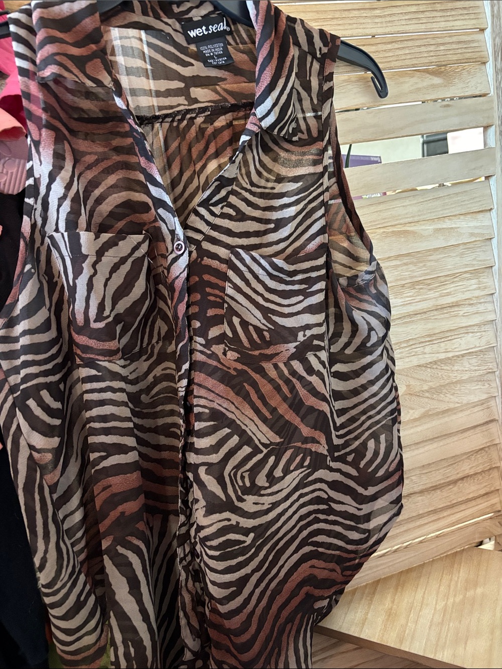 Wet Seal Brown and Tan Zebra-Print Sleeveless Blouse Large